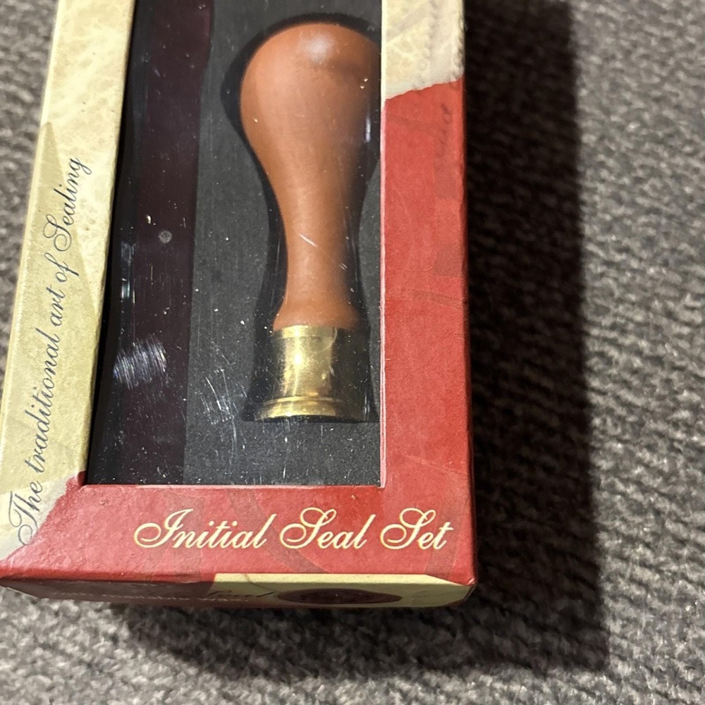 Manuscript Initial Seal Set letter S long‎ wood handle w/mail able red wax NIB - Picture 3 of 10
